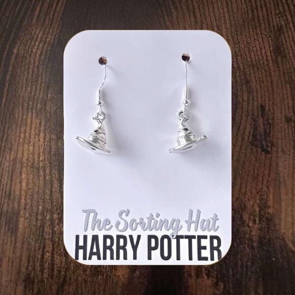 New Handmade Silver-Tone "Sorting Hat" (Harry Potter) Dangle Earrings - Picture 2 of 6